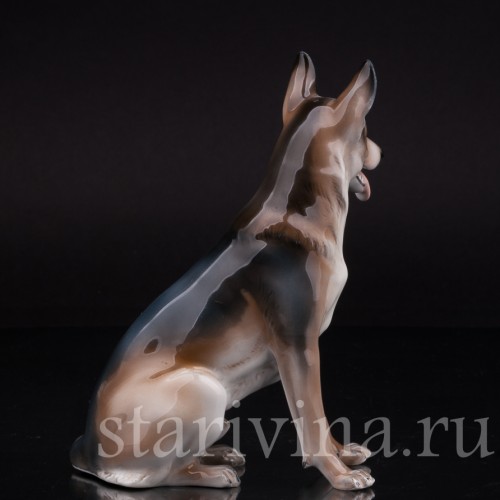 Статуэтка собаки из фарфора Сидящая овчарка, Rosenthal, Германия, 1956 год.
