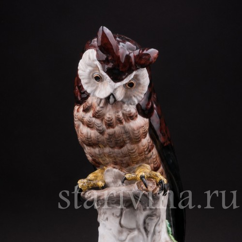 Фигурка птицы из фарфора Ушастая сова, Carl Thieme, Германия, с 1901 г.