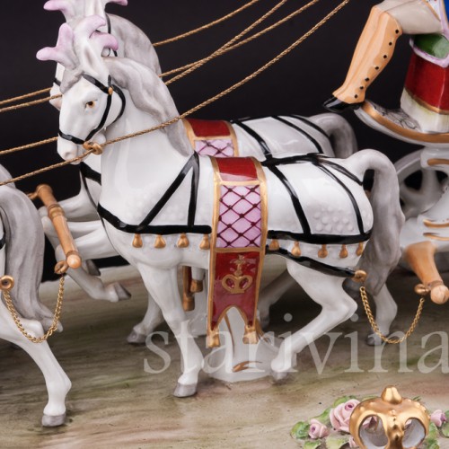 Большая фарфоровая композиция Карета с четверкой лошадей, Sitzendorf, Германия, сер. 20 в.