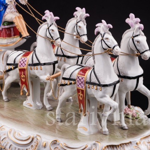 Большая фарфоровая композиция Карета с четверкой лошадей, Sitzendorf, Германия, сер. 20 в.