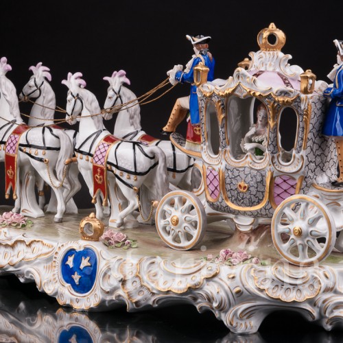 Большая фарфоровая композиция Карета с четверкой лошадей, Sitzendorf, Германия, сер. 20 в.