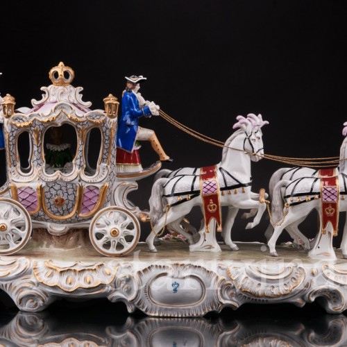 Большая фарфоровая композиция Карета с четверкой лошадей, Sitzendorf, Германия, сер. 20 в.