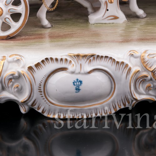 Большая фарфоровая композиция Карета с четверкой лошадей, Sitzendorf, Германия, сер. 20 в.