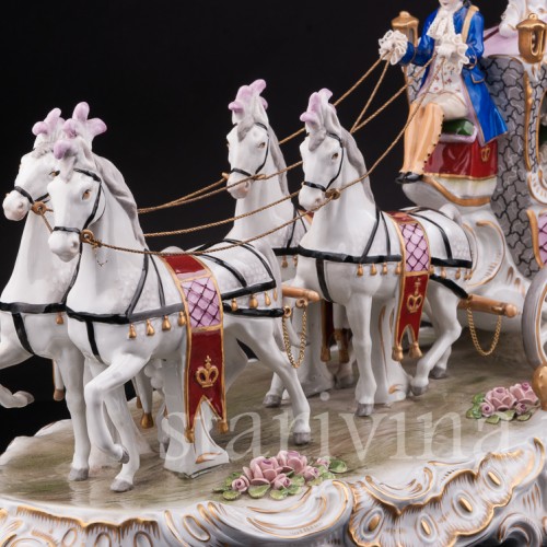Большая фарфоровая композиция Карета с четверкой лошадей, Sitzendorf, Германия, сер. 20 в.