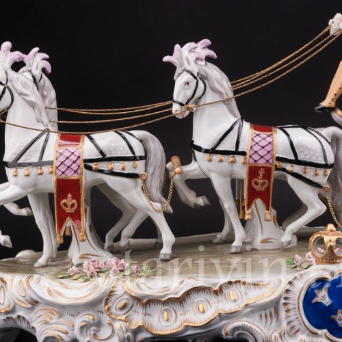 Большая фарфоровая композиция Карета с четверкой лошадей, Sitzendorf, Германия, сер. 20 в.