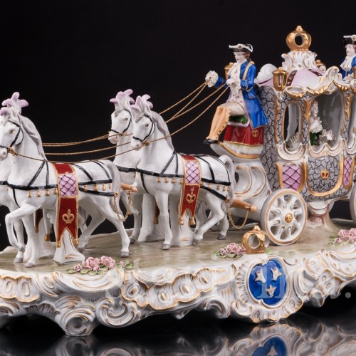 Большая фарфоровая композиция Карета с четверкой лошадей, Sitzendorf, Германия, сер. 20 в.