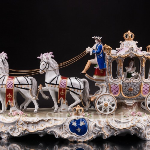Большая фарфоровая композиция Карета с четверкой лошадей, Sitzendorf, Германия, сер. 20 в.