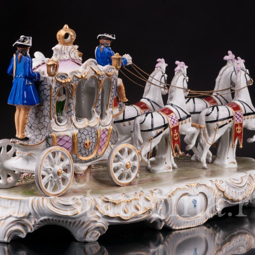 Большая фарфоровая композиция Карета с четверкой лошадей, Sitzendorf, Германия, сер. 20 в.