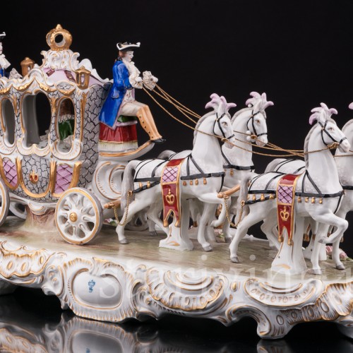 Большая фарфоровая композиция Карета с четверкой лошадей, Sitzendorf, Германия, сер. 20 в.