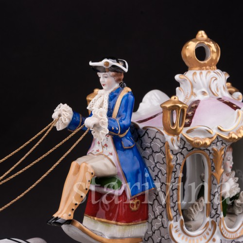 Большая фарфоровая композиция Карета с четверкой лошадей, Sitzendorf, Германия, сер. 20 в.