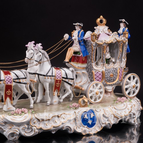 Большая фарфоровая композиция Карета с четверкой лошадей, Sitzendorf, Германия, сер. 20 в.