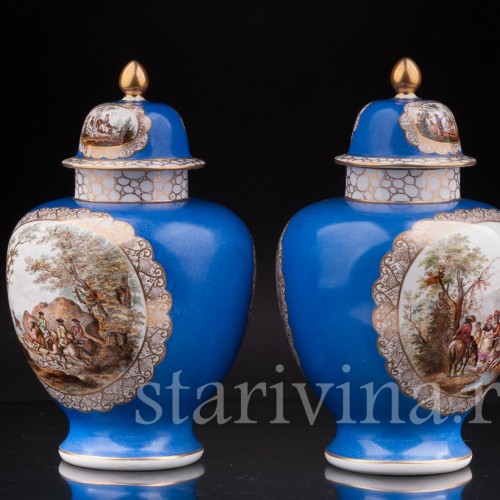 Парные фарфоровые вазы Сцены охоты, Helena Wolfsohn, Германия, 1875-83 гг.