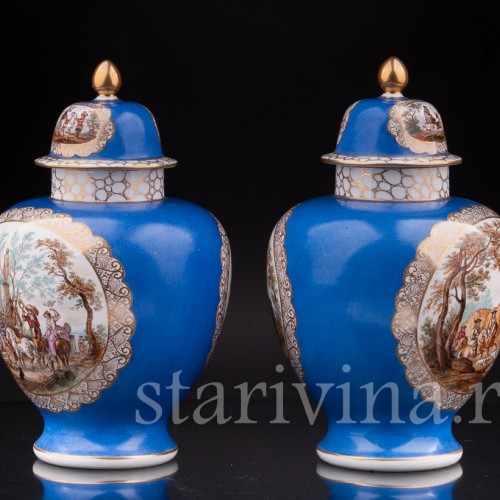 Парные фарфоровые вазы Сцены охоты, Helena Wolfsohn, Германия, 1875-83 гг.