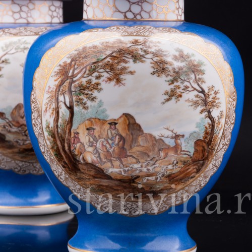 Парные фарфоровые вазы Сцены охоты, Helena Wolfsohn, Германия, 1875-83 гг.