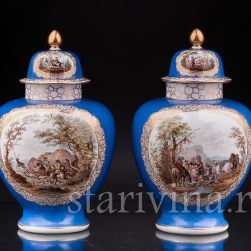 Парные фарфоровые вазы Сцены охоты, Helena Wolfsohn, Германия, 1875-83 гг.