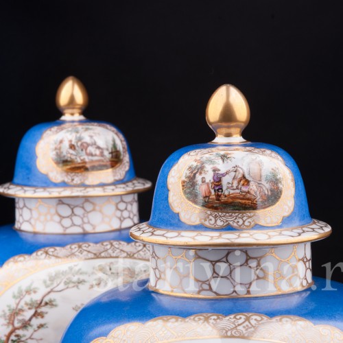 Парные фарфоровые вазы Сцены охоты, Helena Wolfsohn, Германия, 1875-83 гг.