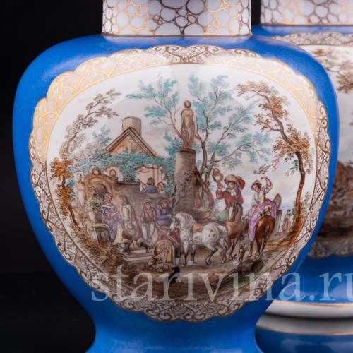 Парные фарфоровые вазы Сцены охоты, Helena Wolfsohn, Германия, 1875-83 гг.