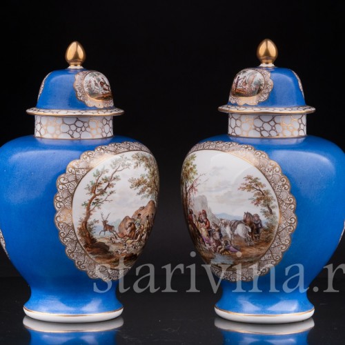 Парные фарфоровые вазы Сцены охоты, Helena Wolfsohn, Германия, 1875-83 гг.