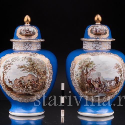 Парные фарфоровые вазы Сцены охоты, Helena Wolfsohn, Германия, 1875-83 гг.