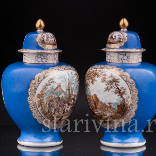 Парные фарфоровые вазы Сцены охоты, Helena Wolfsohn, Германия, 1875-83 гг.