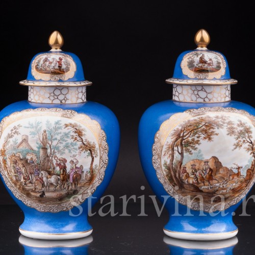 Парные фарфоровые вазы Сцены охоты, Helena Wolfsohn, Германия, 1875-83 гг.