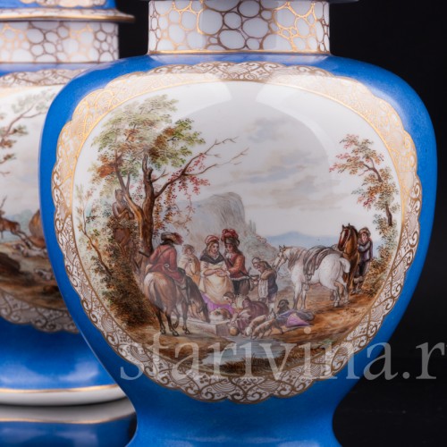 Парные фарфоровые вазы Сцены охоты, Helena Wolfsohn, Германия, 1875-83 гг.