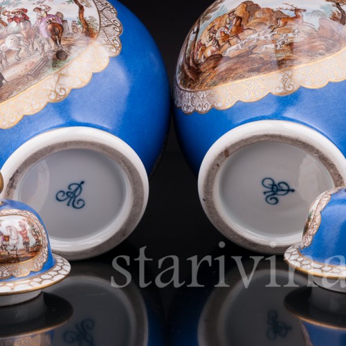 Парные фарфоровые вазы Сцены охоты, Helena Wolfsohn, Германия, 1875-83 гг.