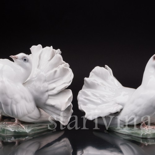 Парные фарфоровые статуэтки птиц Голубь и голубка, Rosenthal, Германия, 1950 гг.