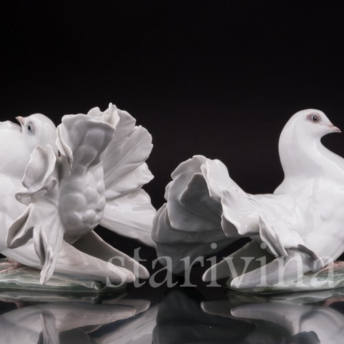 Парные фарфоровые статуэтки птиц Голубь и голубка, Rosenthal, Германия, 1950 гг.