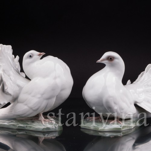 Парные фарфоровые статуэтки птиц Голубь и голубка, Rosenthal, Германия, 1950 гг.