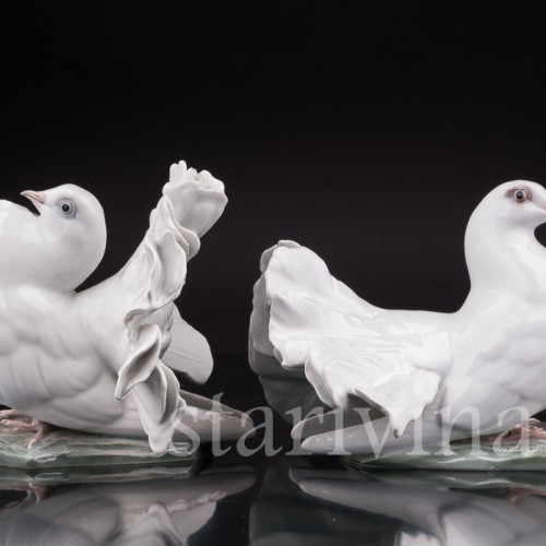 Парные фарфоровые статуэтки птиц Голубь и голубка, Rosenthal, Германия, 1950 гг.