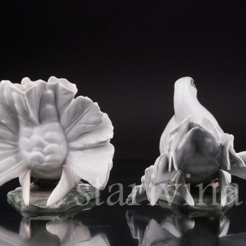 Парные фарфоровые статуэтки птиц Голубь и голубка, Rosenthal, Германия, 1950 гг.