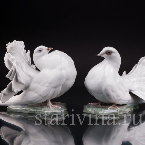 Парные фарфоровые статуэтки птиц Голубь и голубка, Rosenthal, Германия, 1950 гг.