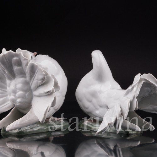 Парные фарфоровые статуэтки птиц Голубь и голубка, Rosenthal, Германия, 1950 гг.
