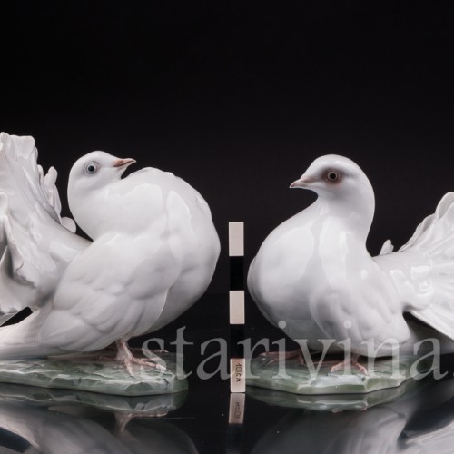 Парные фарфоровые статуэтки птиц Голубь и голубка, Rosenthal, Германия, 1950 гг.
