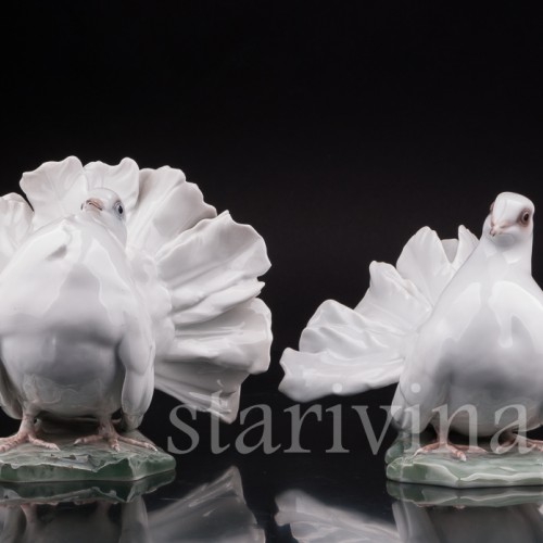 Парные фарфоровые статуэтки птиц Голубь и голубка, Rosenthal, Германия, 1950 гг.