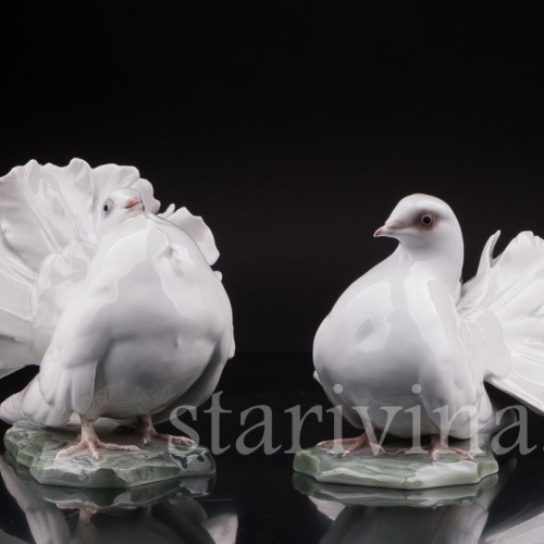 Парные фарфоровые статуэтки птиц Голубь и голубка, Rosenthal, Германия, 1950 гг.