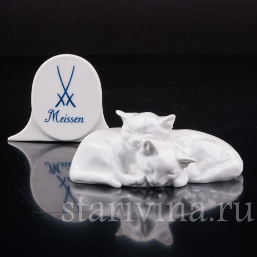 Фигурка из фарфора Спящие котята, миниатюра, Meissen, Германия, вт. пол. 20 в.