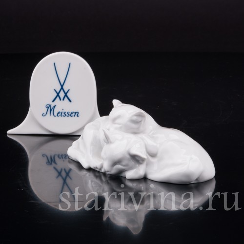Фигурка из фарфора Спящие котята, миниатюра, Meissen, Германия, вт. пол. 20 в.
