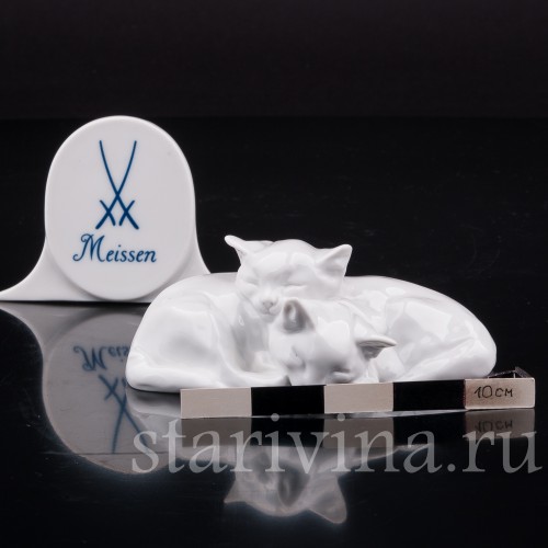 Фигурка из фарфора Спящие котята, миниатюра, Meissen, Германия, вт. пол. 20 в.