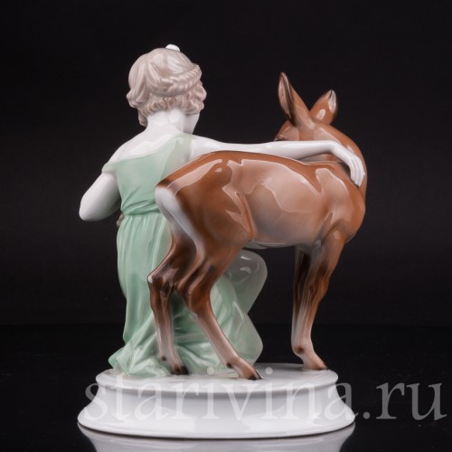Фарфоровая статуэтка Девушка с ланью, Rosenthal, Германия, 1930-40 гг.