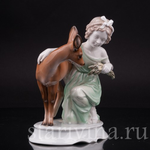 Фарфоровая статуэтка Девушка с ланью, Rosenthal, Германия, 1930-40 гг.