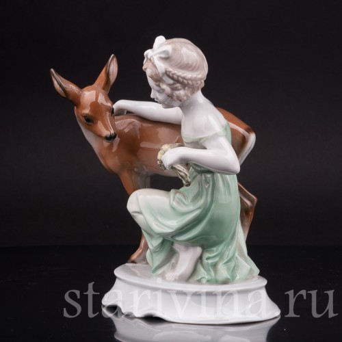 Фарфоровая статуэтка Девушка с ланью, Rosenthal, Германия, 1930-40 гг.