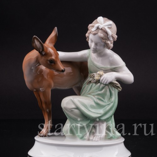 Фарфоровая статуэтка Девушка с ланью, Rosenthal, Германия, 1930-40 гг.