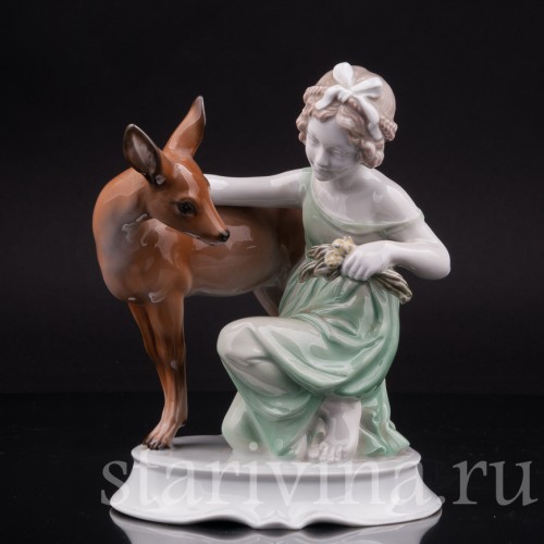 Фарфоровая статуэтка Девушка с ланью, Rosenthal, Германия, 1930-40 гг.