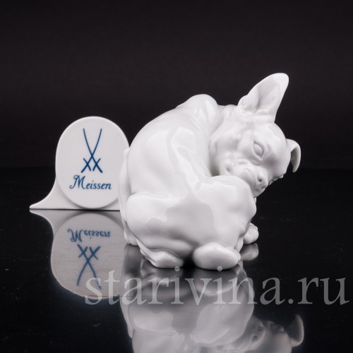 Фигурка собаки из фарфора Французский бульдог, Meissen, Германия, 1997 г.