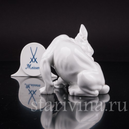 Фигурка собаки из фарфора Французский бульдог, Meissen, Германия, 1997 г.