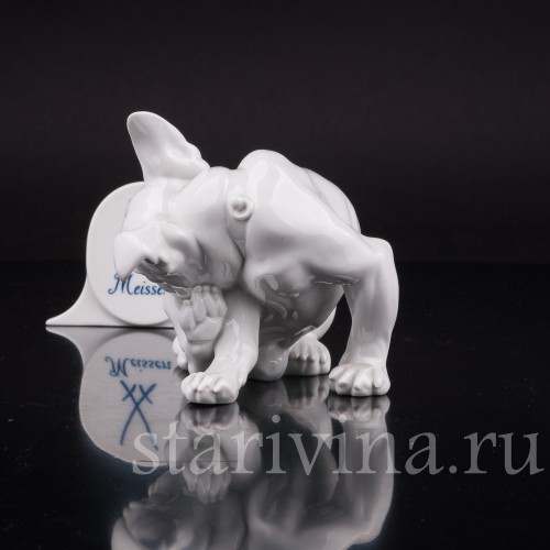 Фигурка собаки из фарфора Французский бульдог, Meissen, Германия, 1997 г.