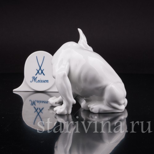 Фигурка собаки из фарфора Французский бульдог, Meissen, Германия, 1997 г.