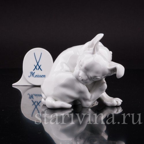 Фигурка собаки из фарфора Французский бульдог, Meissen, Германия, 1997 г.